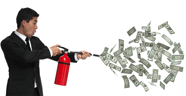 Image of man spraying IT budget from a fire extinguisher